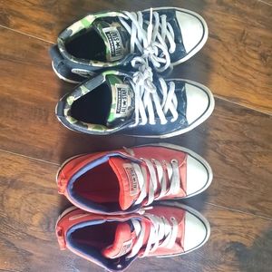 Converse All Stars Chucks boys 5 shoes no lace padded tongue black camo red